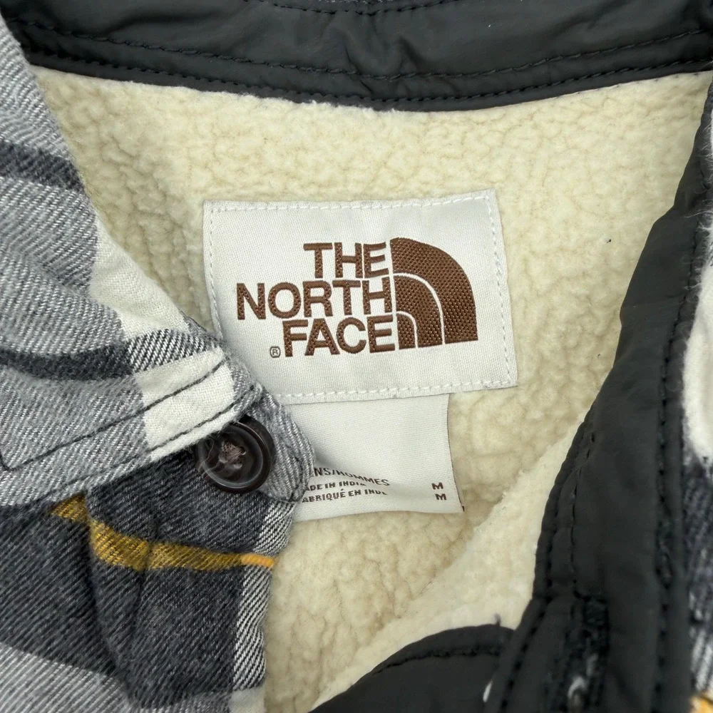 The North Face Campshire Shirt Jacket Men Medium Gray Plaid Sherpa Lined Shacket